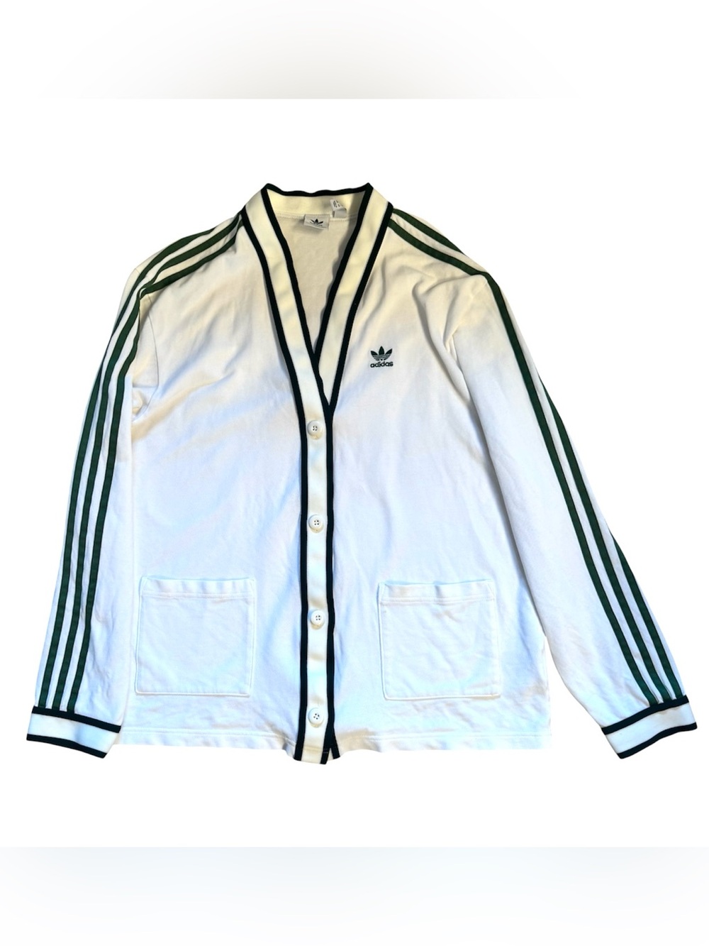 Adidas original tennis luxe pro white prep green stripe pique button cardigan - Picture 6 of 10